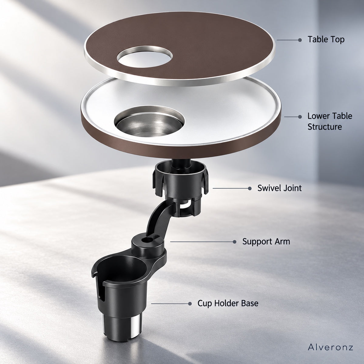 Alveronz-🚗 360° Swivel Car Cup Holder Tray – Adjustable Food & Drink Table