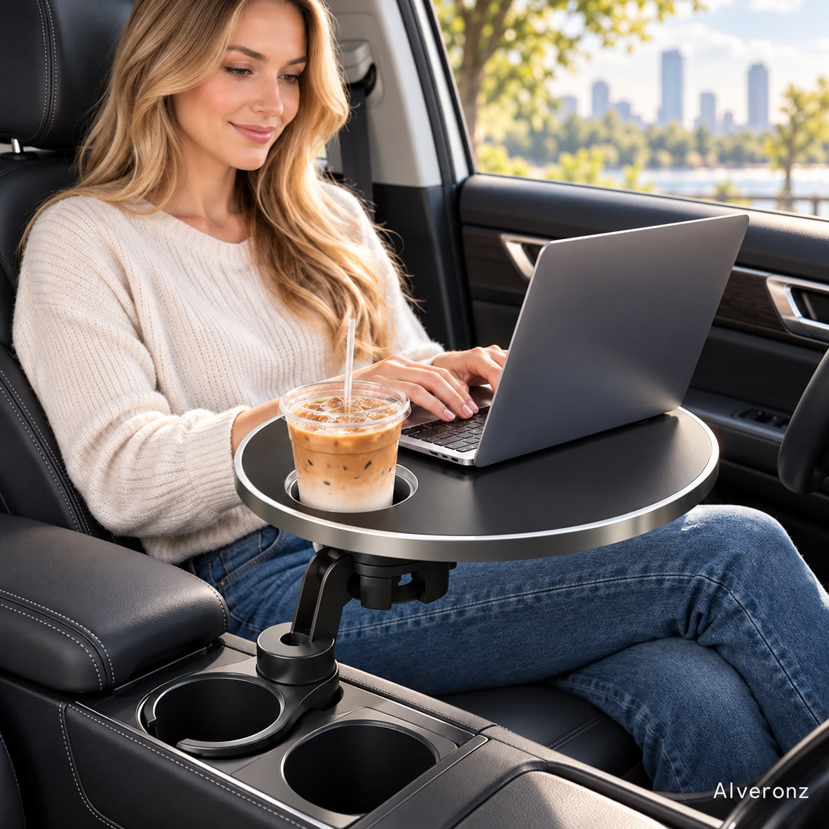 Alveronz-🚗 360° Swivel Car Cup Holder Tray – Adjustable Food & Drink Table