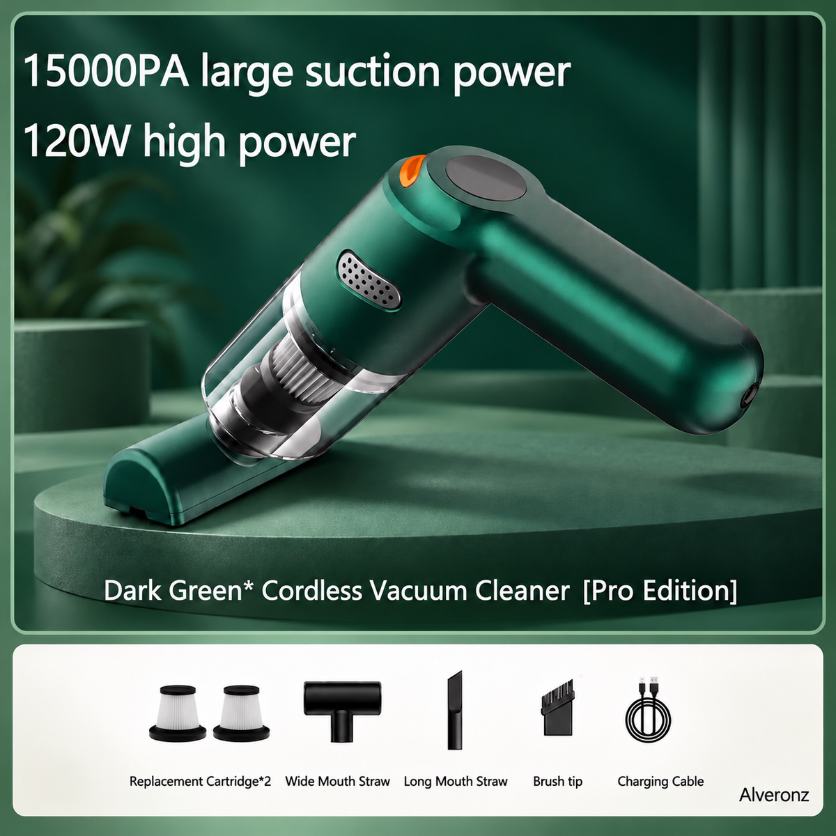 ALVERONZ - Cordless car vacuum – 15000Pa suction, lightweight, long battery life!