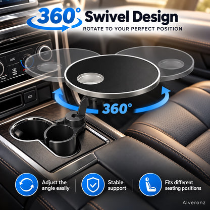 Alveronz-🚗 360° Swivel Car Cup Holder Tray – Adjustable Food & Drink Table