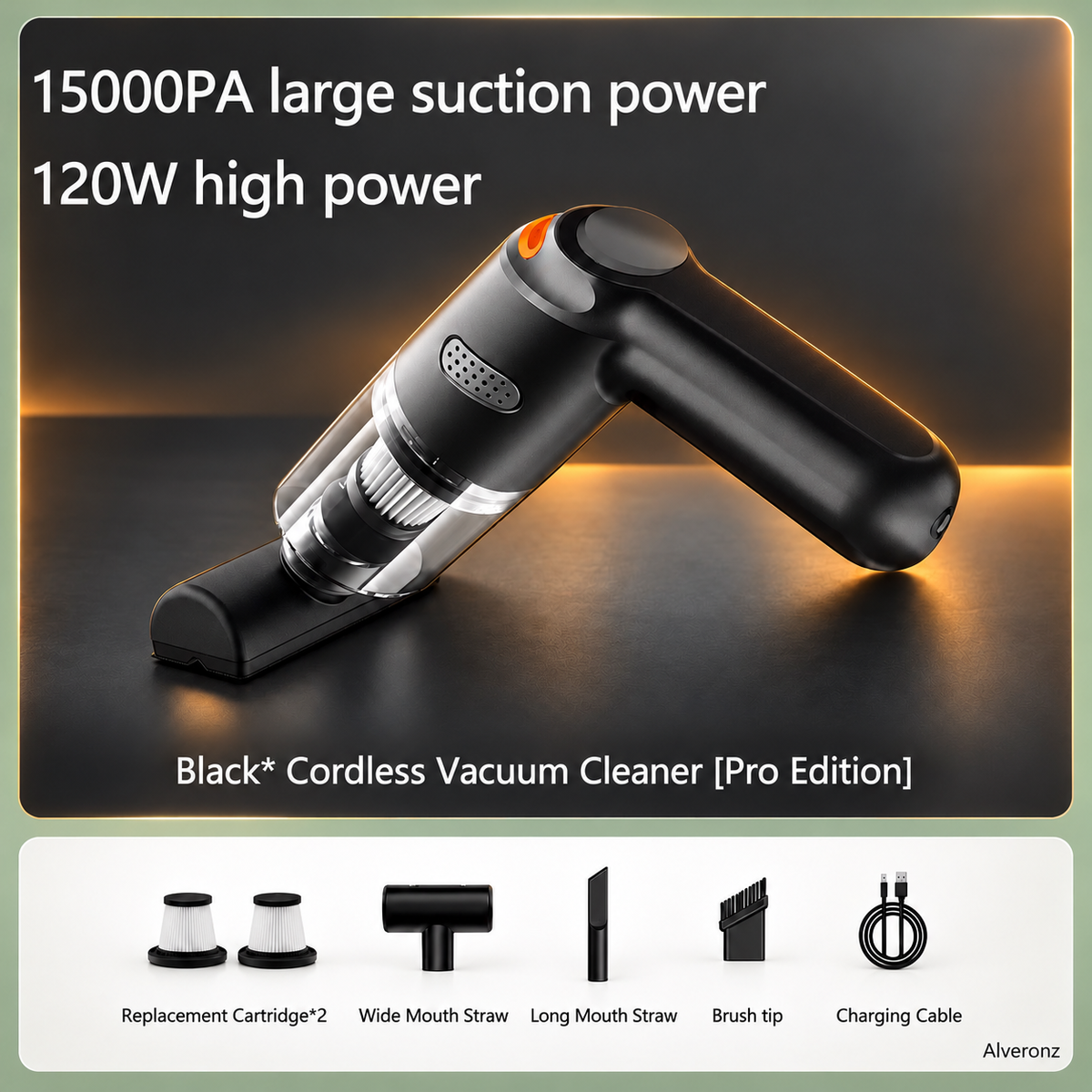 ALVERONZ - Cordless car vacuum – 15000Pa suction, lightweight, long battery life!