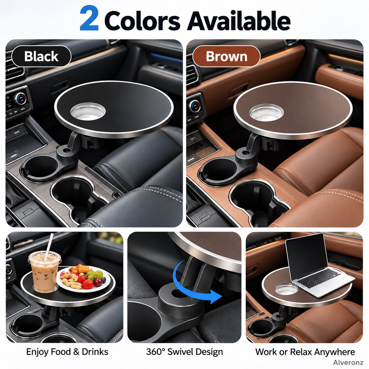 Alveronz-🚗 360° Swivel Car Cup Holder Tray – Adjustable Food & Drink Table