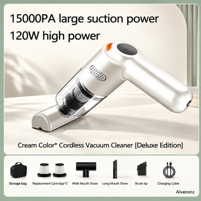 ALVERONZ - Cordless car vacuum – 15000Pa suction, lightweight, long battery life!