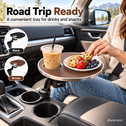 Alveronz-🚗 360° Swivel Car Cup Holder Tray – Adjustable Food & Drink Table