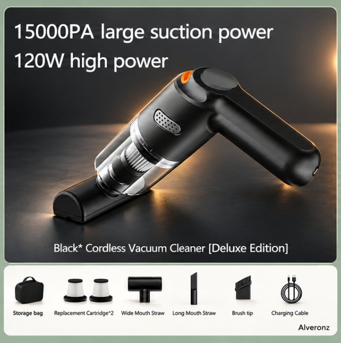 ALVERONZ - Cordless car vacuum – 15000Pa suction, lightweight, long battery life!