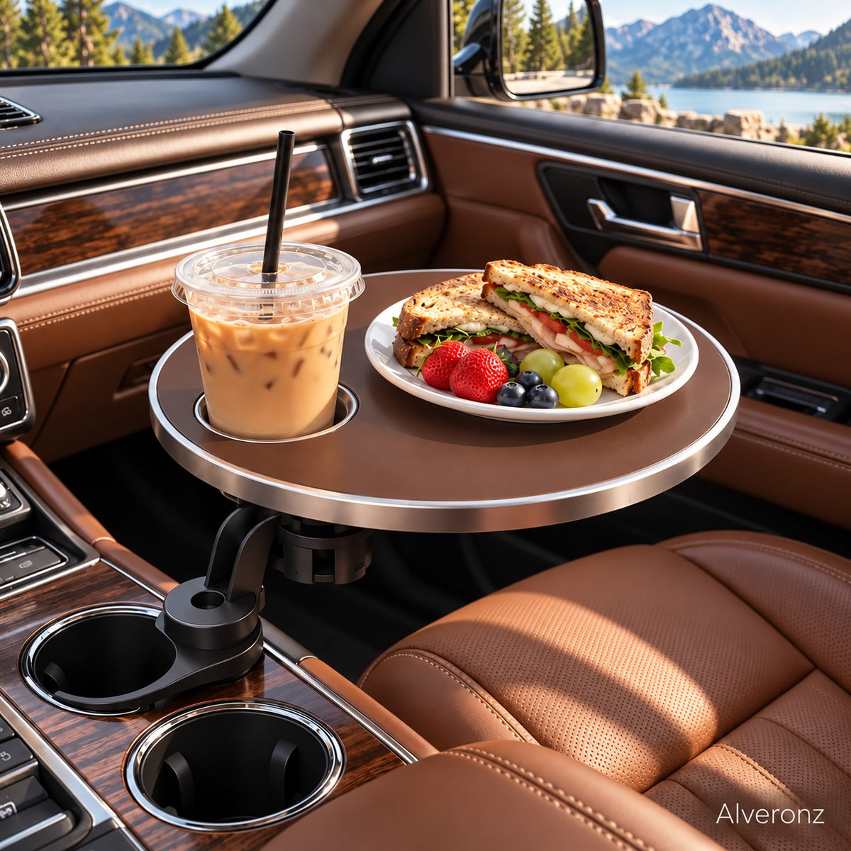 Alveronz-🚗 360° Swivel Car Cup Holder Tray – Adjustable Food & Drink Table