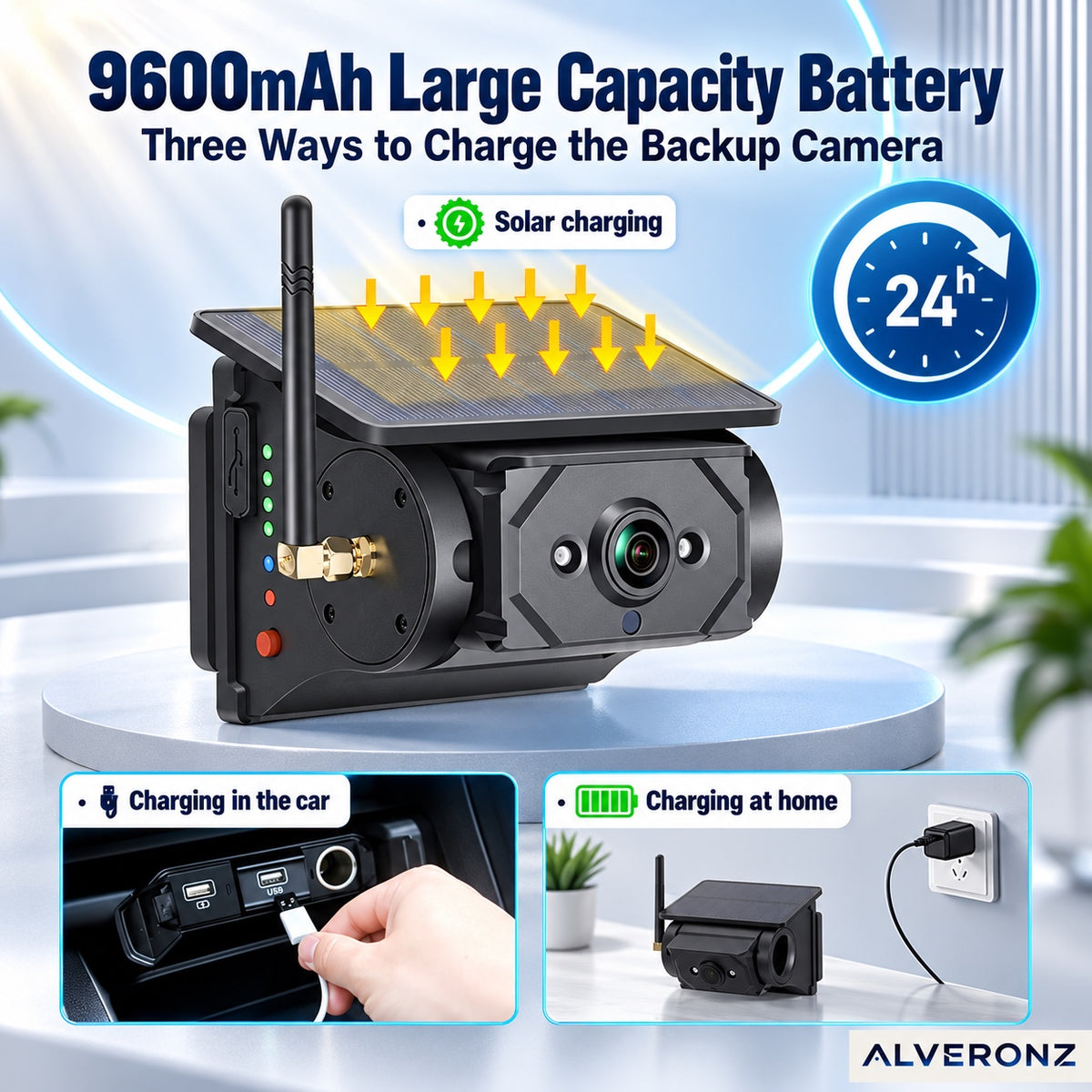 Alveronz-Magnetic Solar Wireless Backup Camera