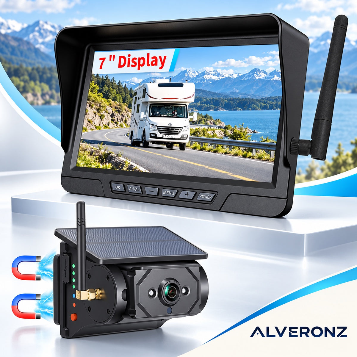 Alveronz-Magnetic Solar Wireless Backup Camera