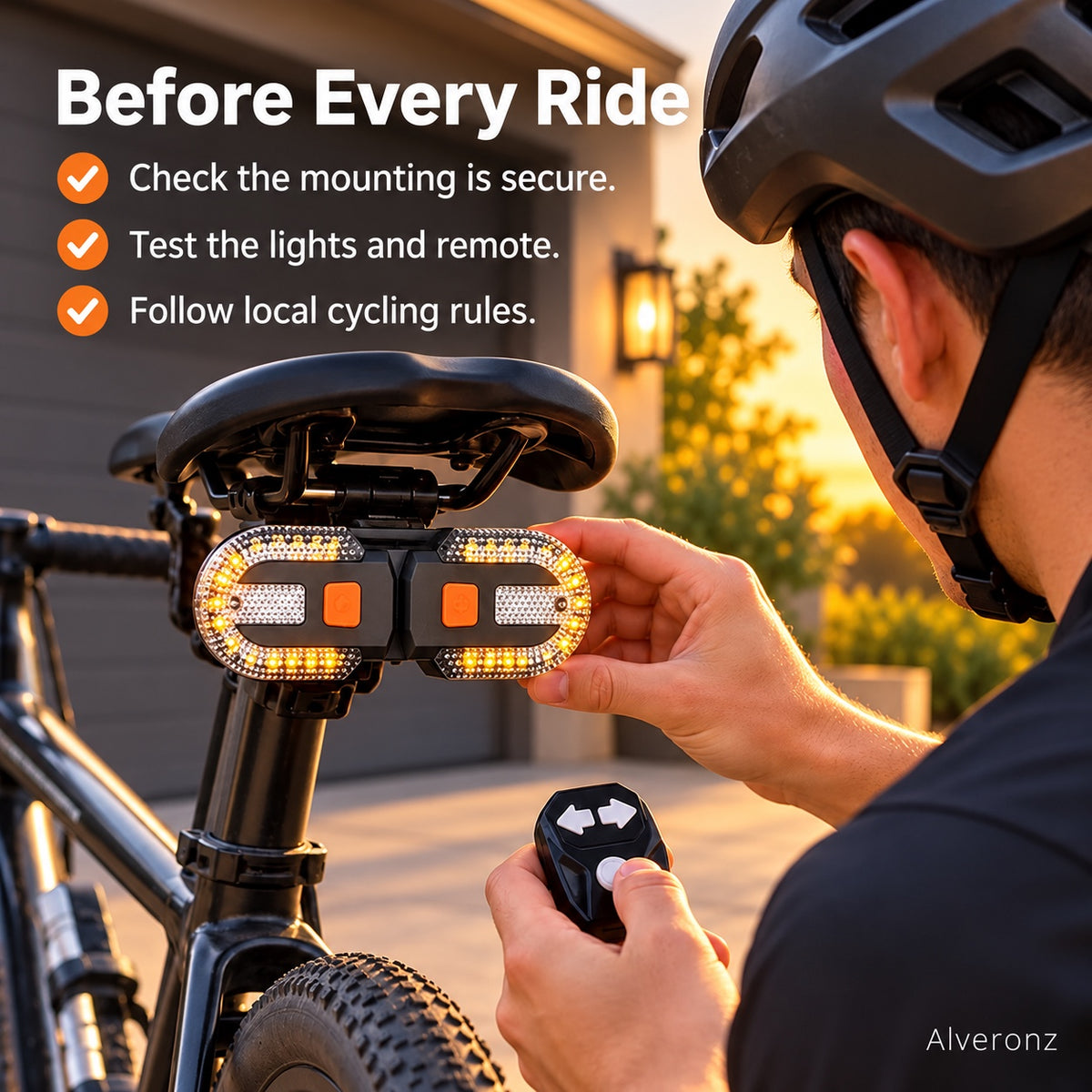 Alveronz-Bicycle Rear Turn Signal Light with Directional Remote