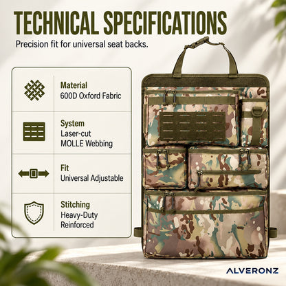 Alveronz-Heavy-Duty Tactical-Style Seat-Back Organizer | MOLLE Webbing for Modular Gear Expansion