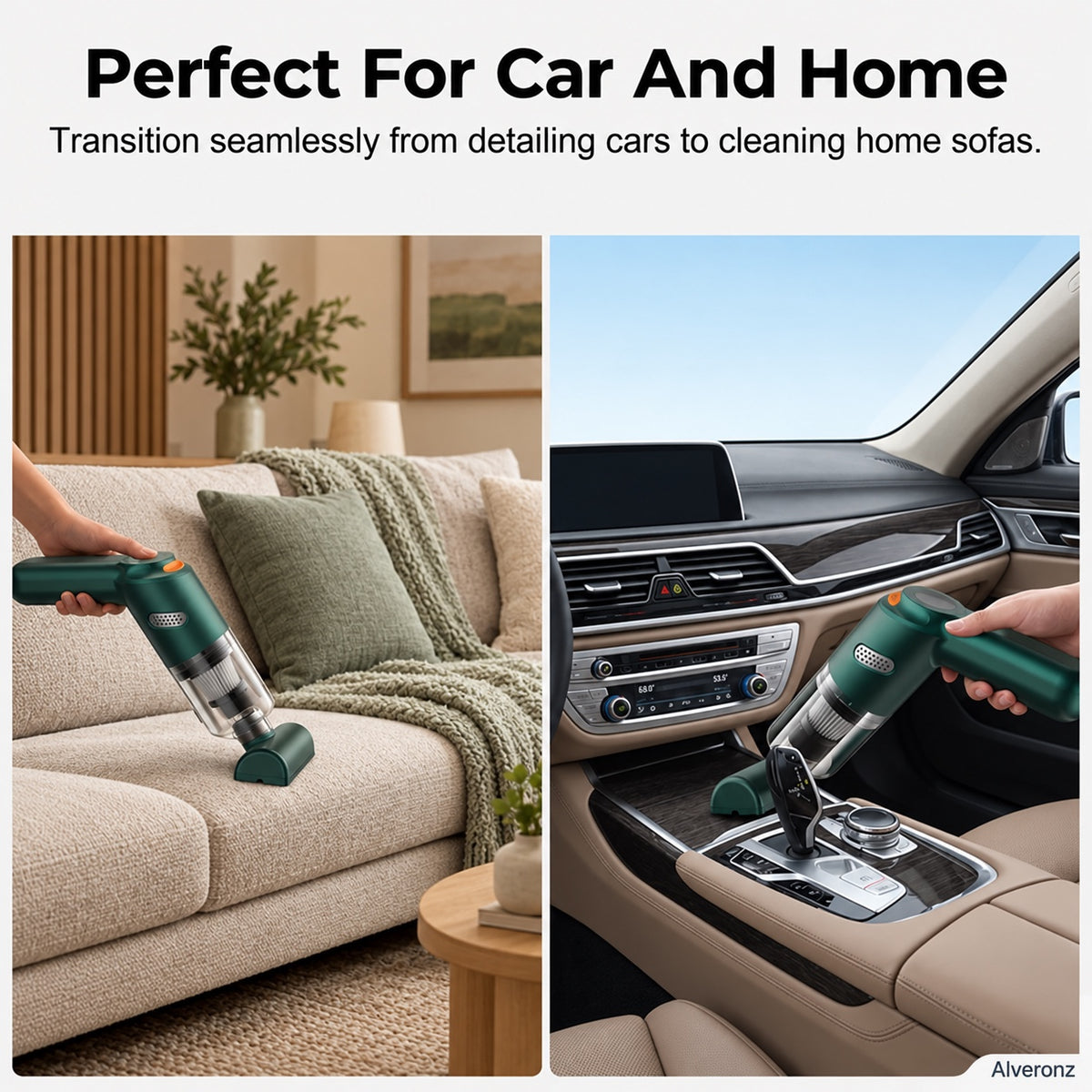 ALVERONZ - Cordless car vacuum – 15000Pa suction, lightweight, long battery life!