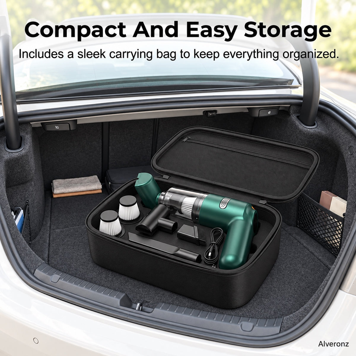 ALVERONZ - Cordless car vacuum – 15000Pa suction, lightweight, long battery life!