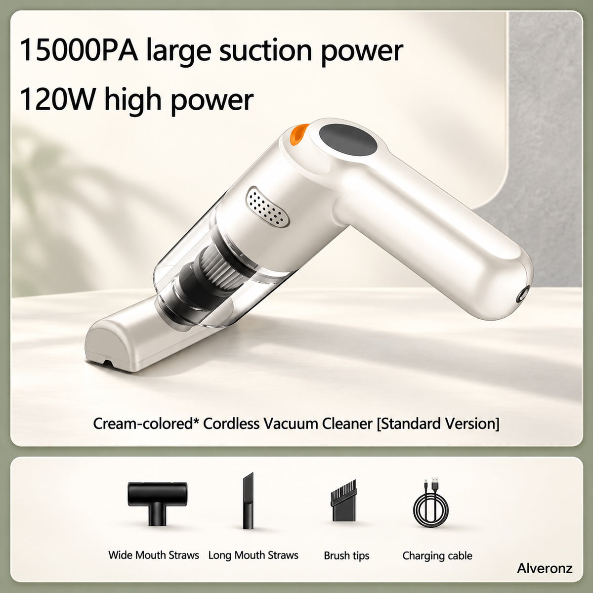 ALVERONZ - Cordless car vacuum – 15000Pa suction, lightweight, long battery life!